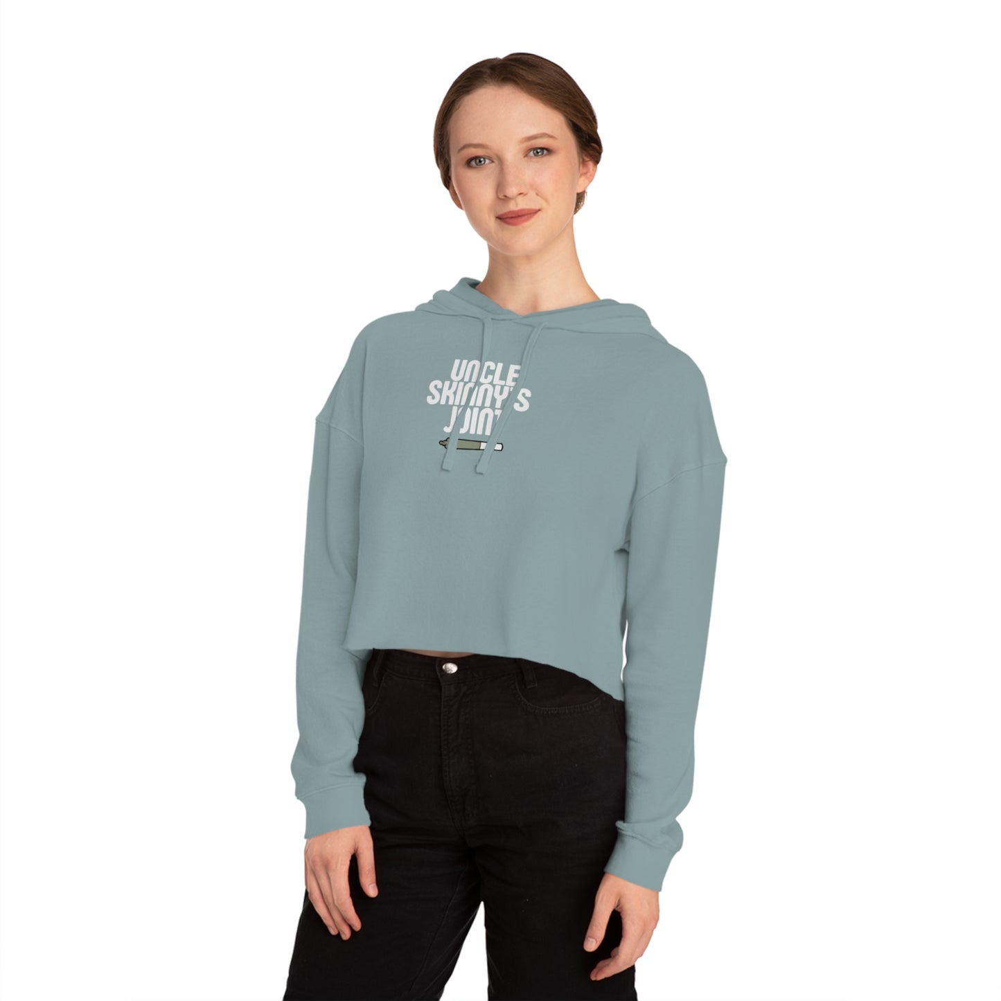 Women’s Cropped Hooded Sweatshirt - "Uncle Skinny's Joint" Design