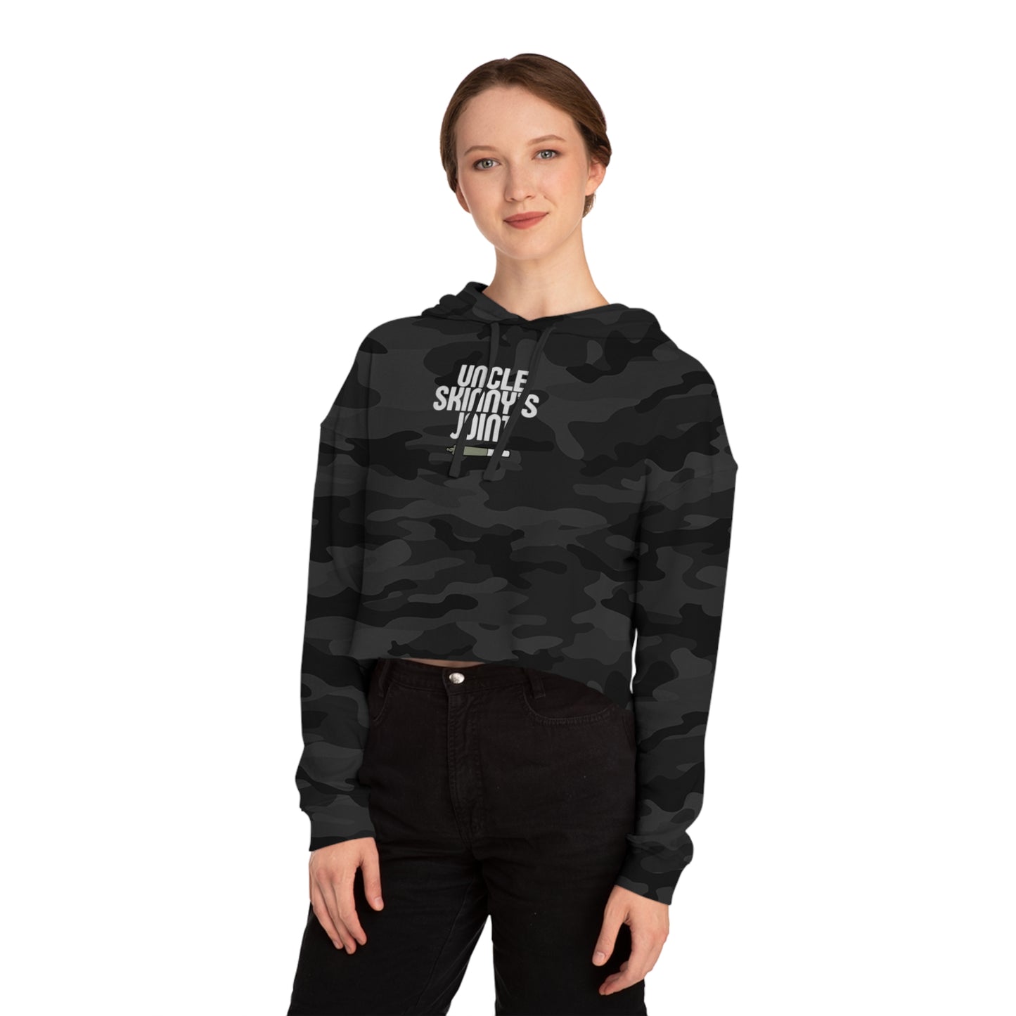 Women’s Cropped Hooded Sweatshirt - "Uncle Skinny's Joint" Design